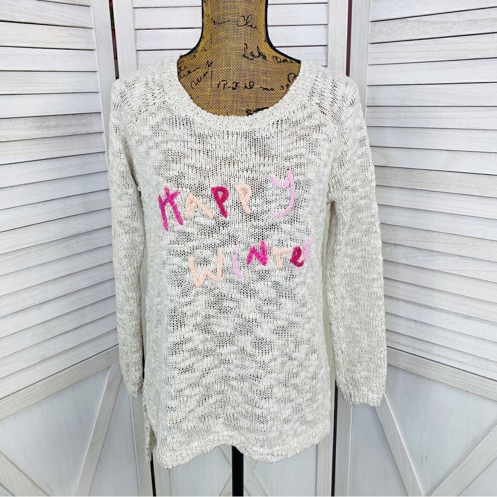 Aerie by‎ AEO Happy Winter Open Weave Sweater Tan Pink Medium Pullover
